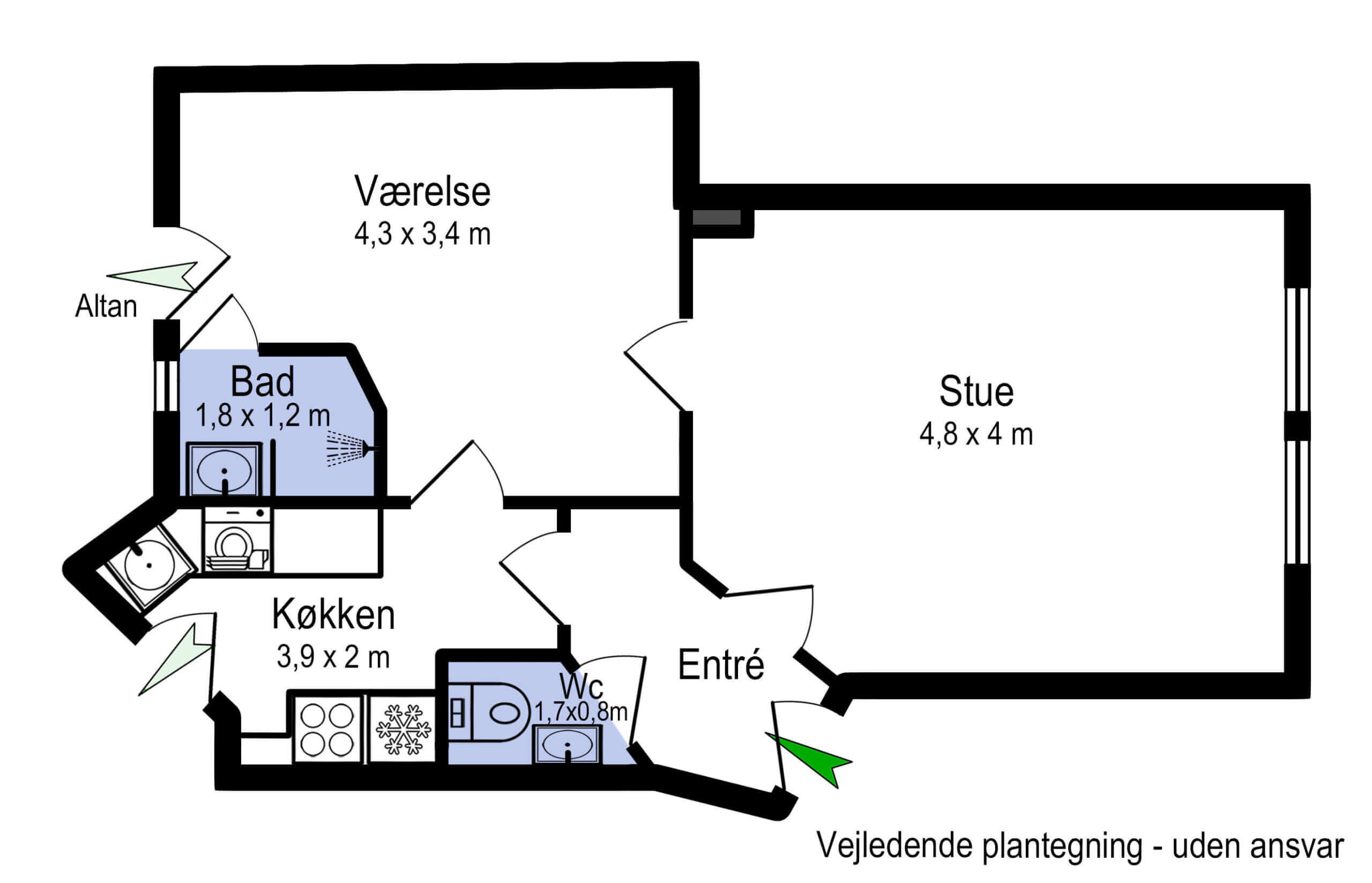 Plantegning af Vestervold 21, 1. th